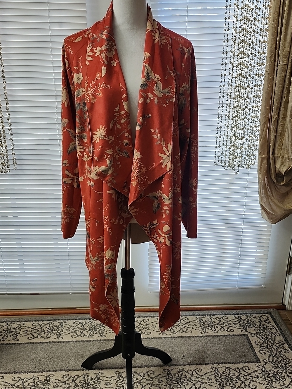 Soft Surroundings Rust Floral Draped Waterfall Cardigan